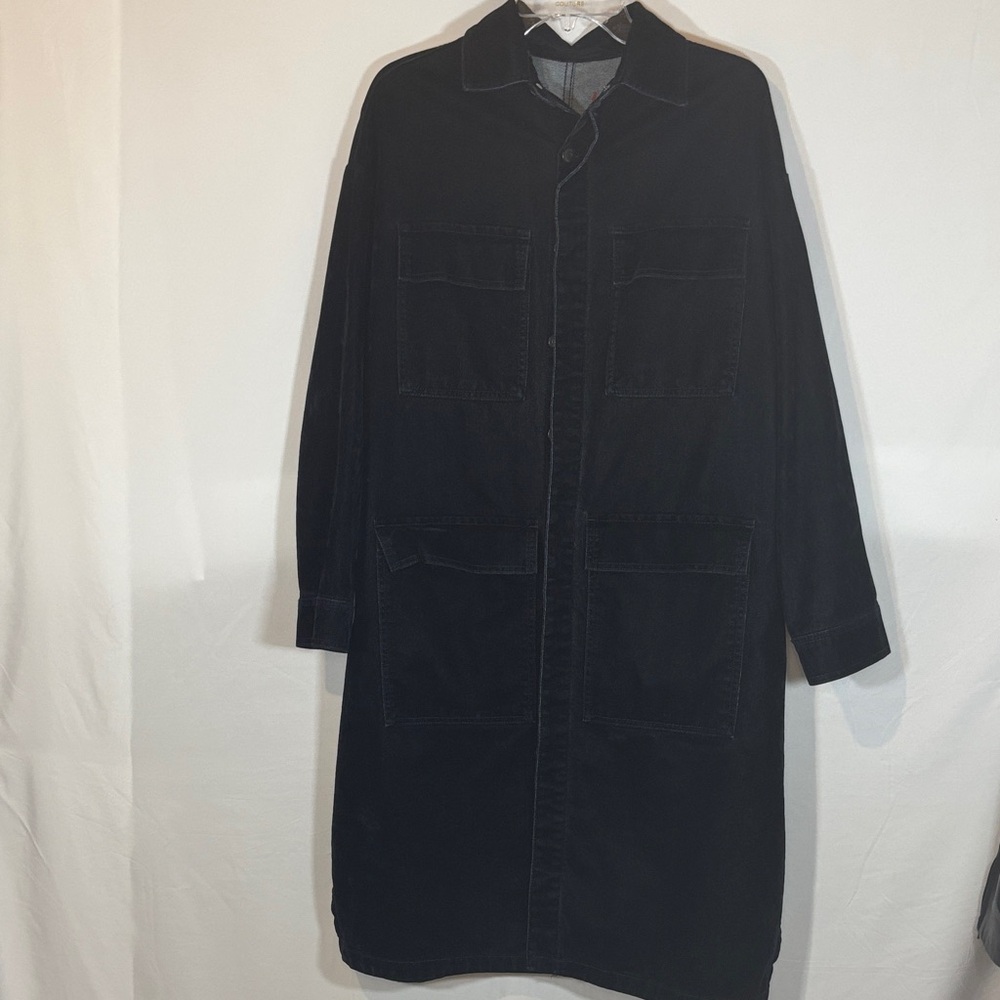 Women's navy velvety- Denim midi workwear style jacket